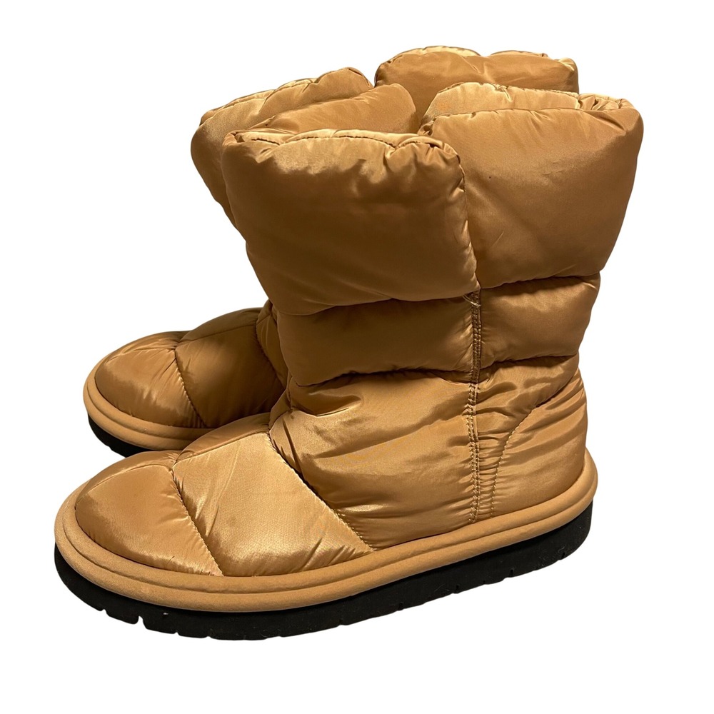 ZARA Puffer Quilted Boots Tan Beige Warm Winter Snow Booties EU 39 US 8.5/9 READ